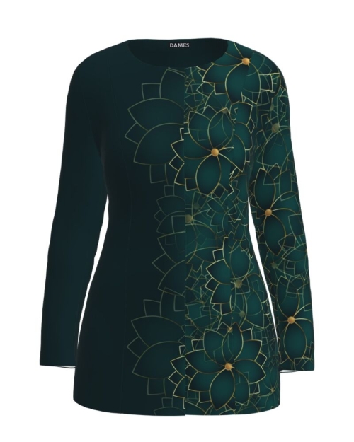 Jacheta de dama verde de lungime medie imprimata cu model floral CMD2620