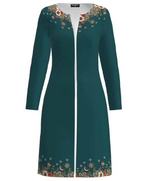 Jacheta de dama verde lunga imprimata floral CMD1354