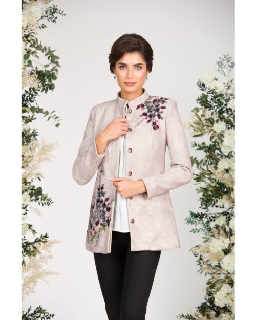 Palton dama bej elegant si calduros imprimat Floral CMD1463 - Img 6