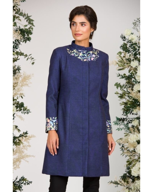 Palton dama bleumarin lung si calduros imprimat Floral CMD1458 - Img 5