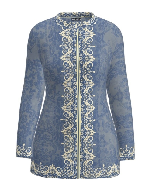 Palton dama in nuante de albastru elegant si calduros imprimat Floral CMD1722