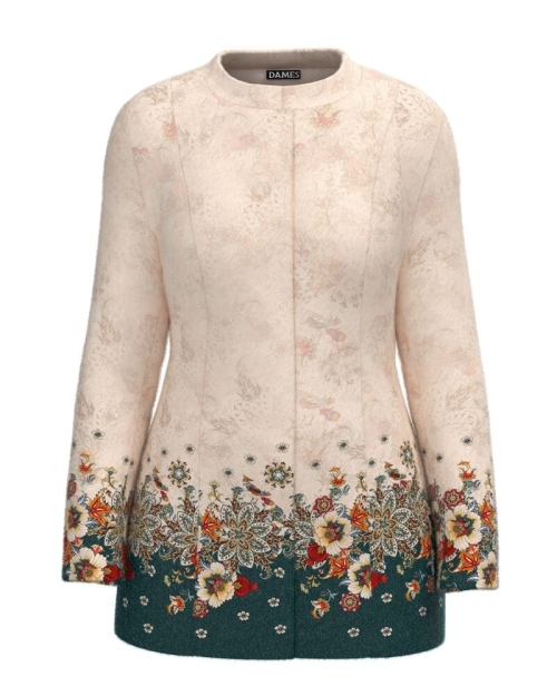 Palton dama Ivory elegant si calduros imprimat Floral CMD1464