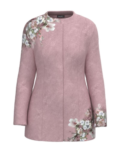 Palton dama roz elegant si calduros imprimat Floral CMD1508