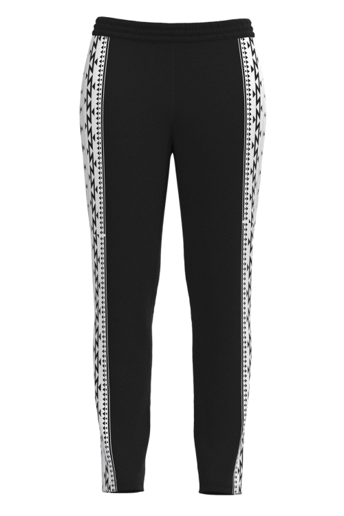 Pantaloni negri imprimati traditional din catifea cu buzunare