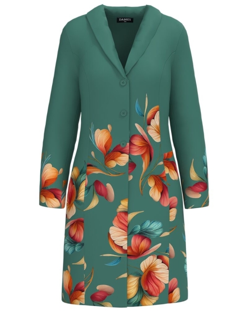 Pardesiu din stofa verde imprimat cu model floral CMD4902 - Img 1