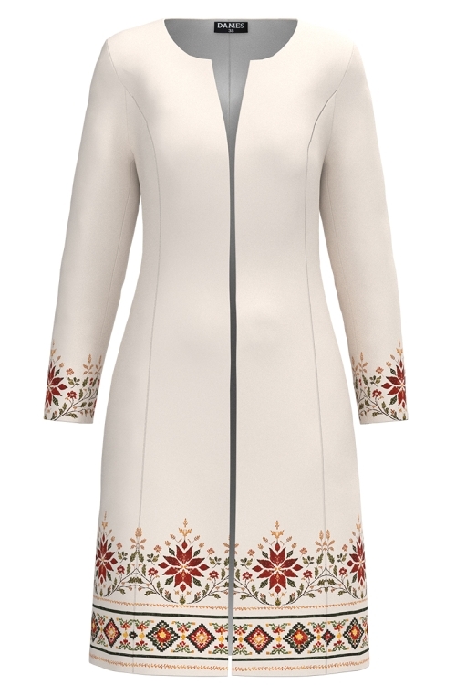 Pardesiu subtire ivory cu motive traditionale florale