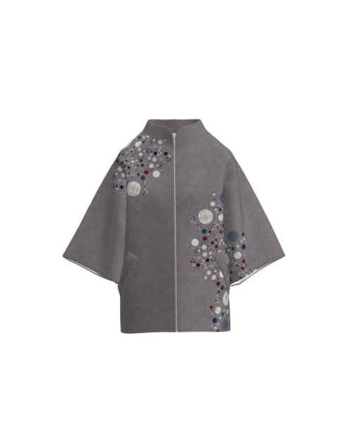 Poncho elegant din stofa gri imprimat cu model multicolor CMD3525 - Img 2