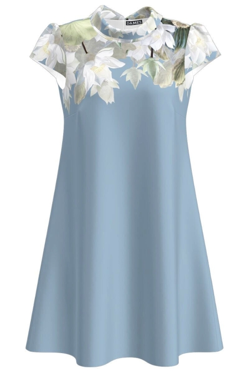 Rochie bleu casual imprimata cu model floral Magnolie CMD2814 - Img 2