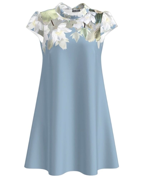 Rochie bleu casual imprimata cu model floral Magnolie CMD2814 - Img 1