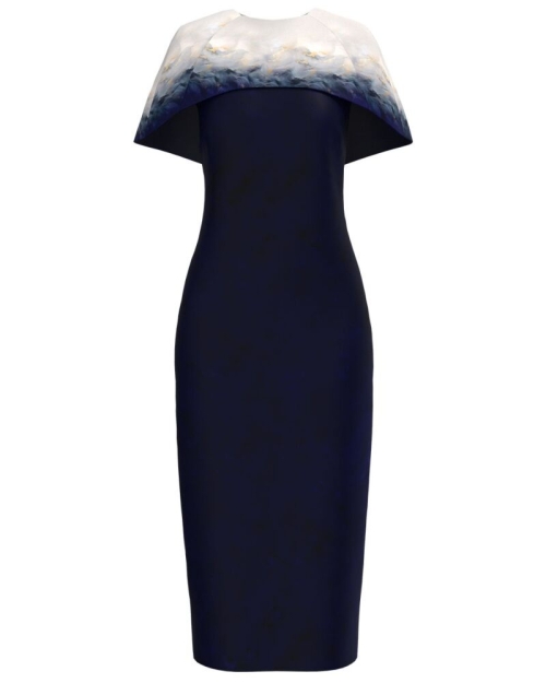 Rochie bleumarin in degrade lunga cu capa detasabila in contrast SS24 - Img 1