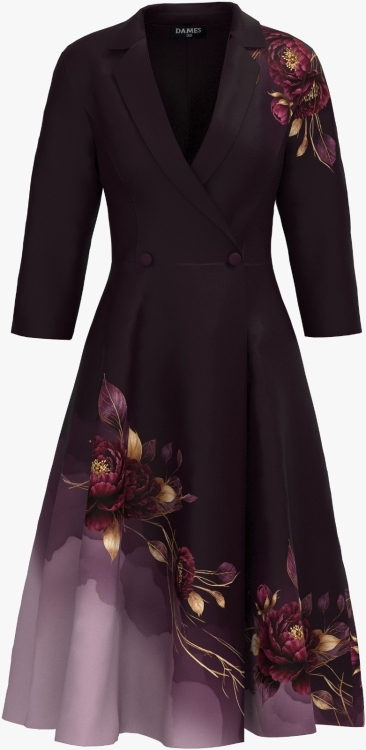 Rochie bordo inchis tip pardesiu petrecuta cu imprimeu floral