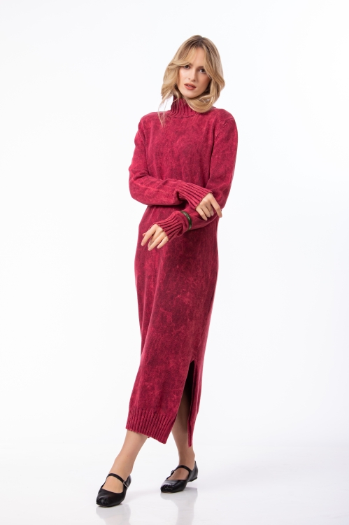 Rochie burgundy tricotata din bumbac - Img 3