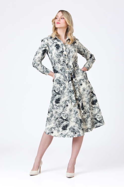Rochie camasa cu maneca lunga imprimata grafic AW24 - Img 2