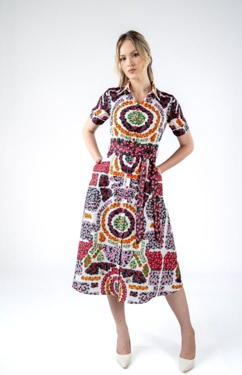 Rochie camasa cu maneca scurta imprimata gradinile Versailles SS24 - Img 7
