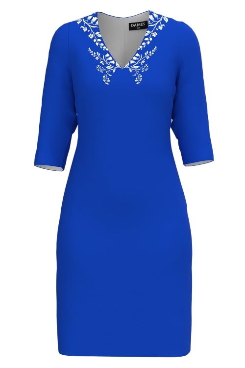 Rochie casual albastra cu decolteu in V imprimata floral Stoc