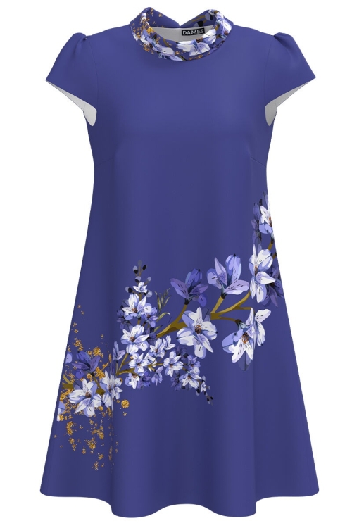 Rochie casual albastru violet imprimata cu model floral CMD4404 - Img 2