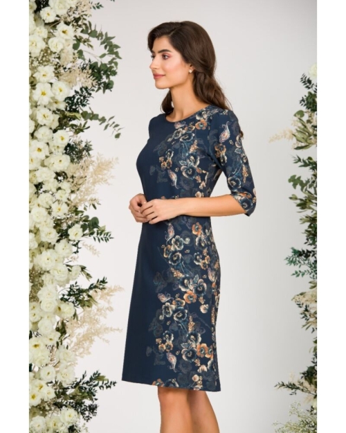 Rochie casual antracit cu maneca imprimata cu model floral CMD2453 - Img 4