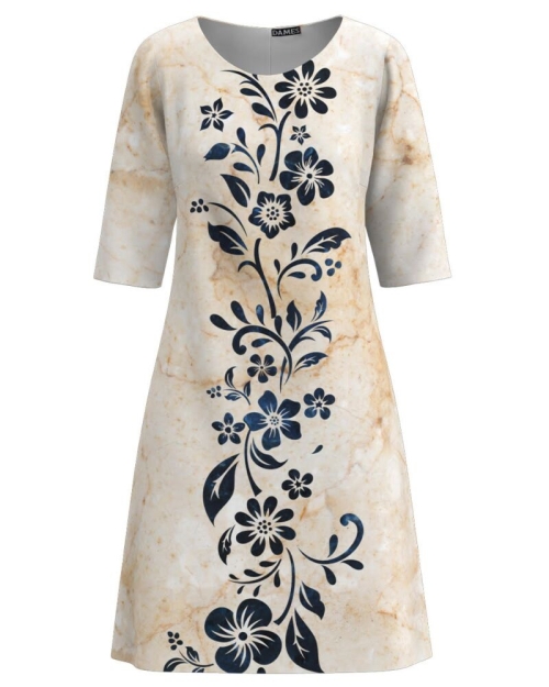Rochie casual bej imprimata cu model floral CMD3398 - Img 1