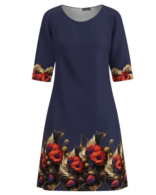 Rochie casual bleumarin imprimata cu model floral CMD3223 - Img 1