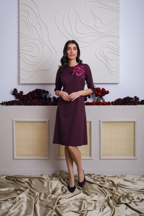Rochie casual bordo imprimata floral - Img 2