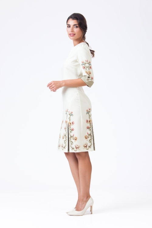 Rochie casual crem cu detalii in contrast - Img 2