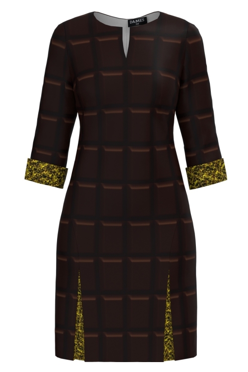 Rochie casual cu detalii in contrast Ciocolata Dubai AW24
