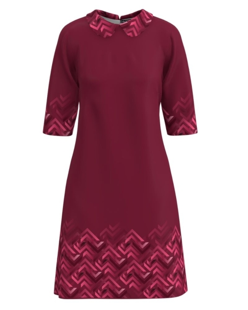 Rochie casual cu guler Viva Magenta imprimeu grafic CMD3723