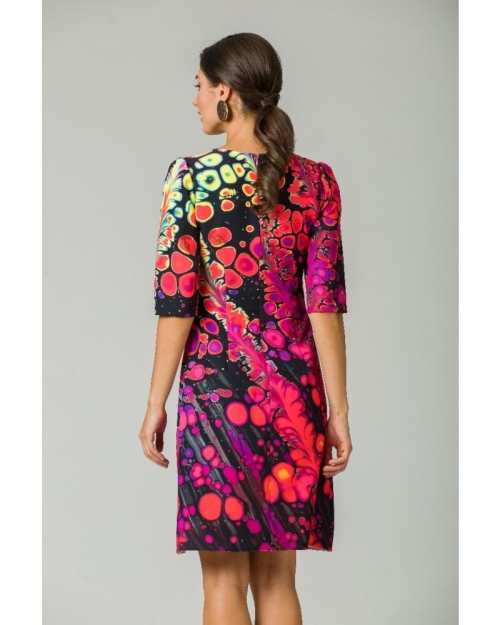 Rochie casual cu maneca imprimata digital abstract Fucsia CMD202 - Img 7