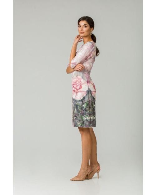 Rochie casual cu maneca imprimata digital floral Trandafir CMD213 - Img 2
