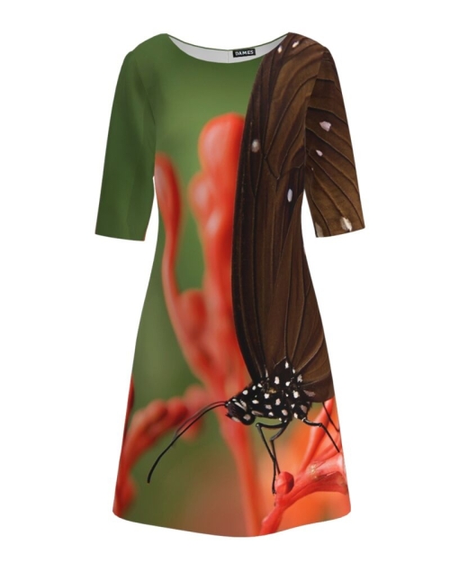 Rochie casual cu maneca imprimata digital realist Fluture CMD198 - Img 7