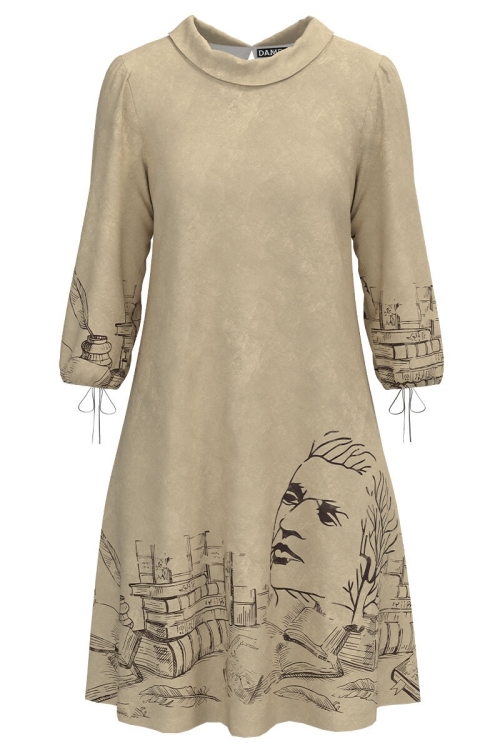 Rochie casual cu maneca trei sferturi imprimata Eminescu CMD3737 - Img 2