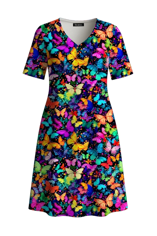 Rochie casual de vara cu buzunare imprimata fluturi