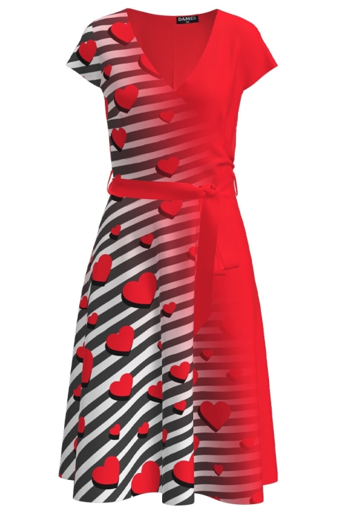 Rochie casual de vara cu maneca scurta si imprimeu Inimi CMD2274
