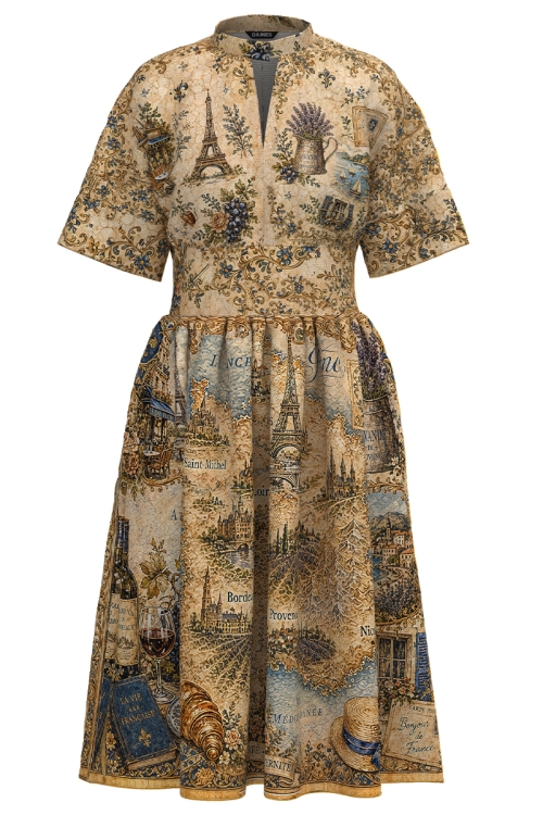 Rochie casual din in cu guler tunica Cartoline Franta