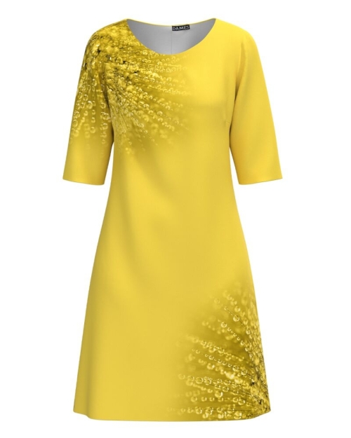 Rochie casual galbena imprimata picaturi de roua CMD3702