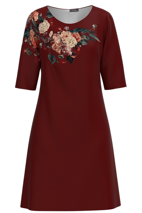 Rochie casual grena cu imprimeu floral CMD1115