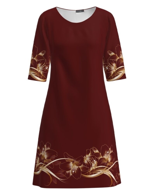 Rochie casual grena imprimata digital cu model floral Crini CMD2507 - Img 1