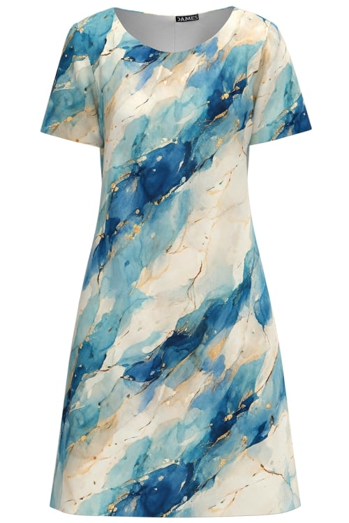 Rochie casual imprimata Acuarela albastra