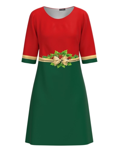 Rochie casual imprimata Christmas Flower verde CMD3679