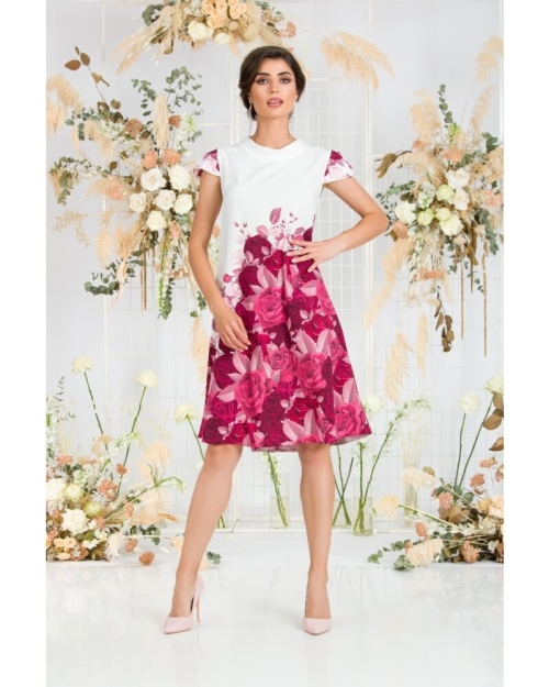 Rochie casual imprimata digital cu model Trandafiri CMD785 - Img 1