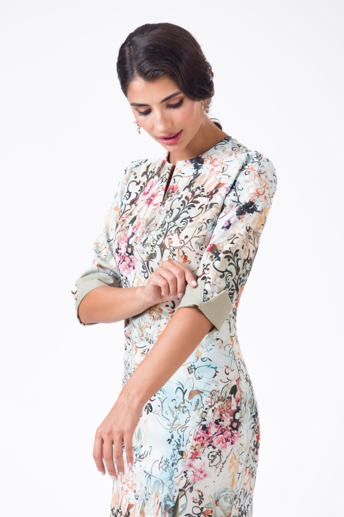 Rochie casual imprimata floral cu detalii in contrast - Img 5