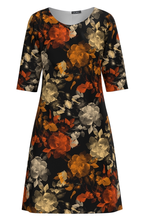 Rochie casual imprimata Flori de toamna