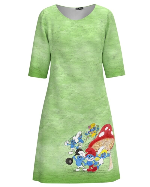 Rochie casual in nuante de verde imprimata cu model Animat CMD3264