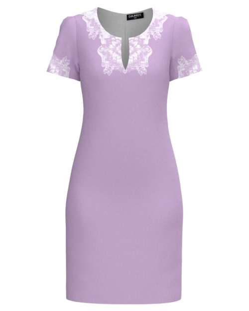 Rochie casual lila cu decolteu lacrima imprimata in contrast SS24