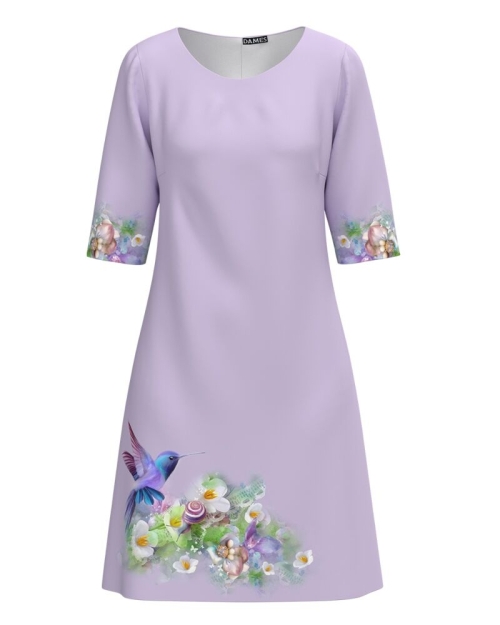 Rochie casual lila imprimata cu model Colibri CMD3788
