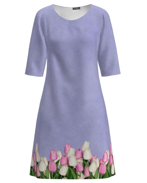 Rochie casual lila imprimata cu model floral Lalele CMD2293 - Img 1