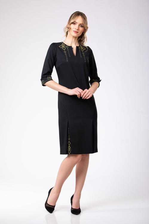 Rochie casual neagra cu detalii imprimate Infinit - Img 2