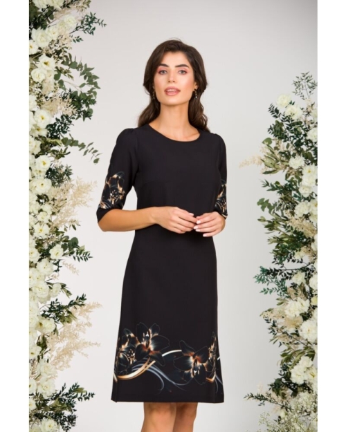 Rochie casual neagra cu imprimeu crini CMD1118 - Img 4