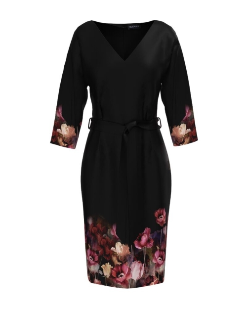 Rochie casual neagra imprimata cu model floral - Img 1