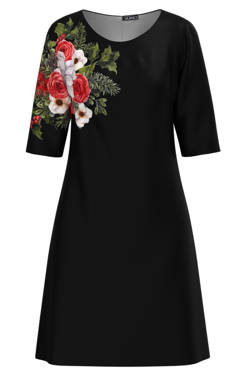 Rochie casual neagra imprimata floral